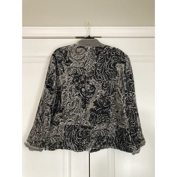 Chicos Size 2 Crushed Velvet Burnout Lined Jacket Artsy Paisley Dark Romantic - Picture 5 of 7